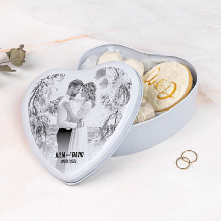 Herzförmige Blechdose bedrucken | 16 x 15 cm | Aluminium | Personalisierte Blechdosen mit Fotos | Valentinstag Geschenke