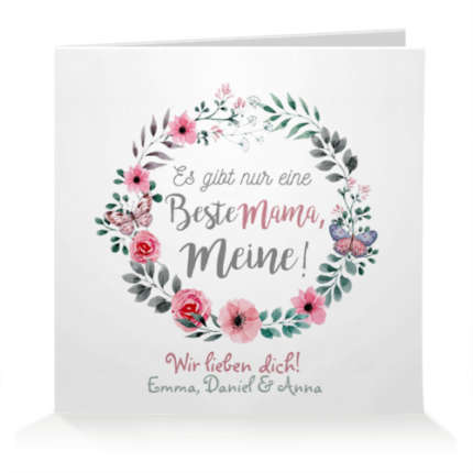 Grußkarten zum Muttertag "Beste Mama" | Gefaltete Karte | 20 x 20 cm | Muttertagsgeschenk