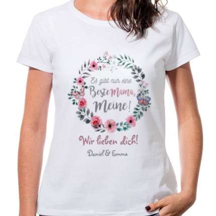 Damen T-Shirts zum Muttertag "Beste Mama"  | 100% Baumwolle | Premium Digitaldruck | T-Shirts Bedrucken | Muttertagsgeschenk