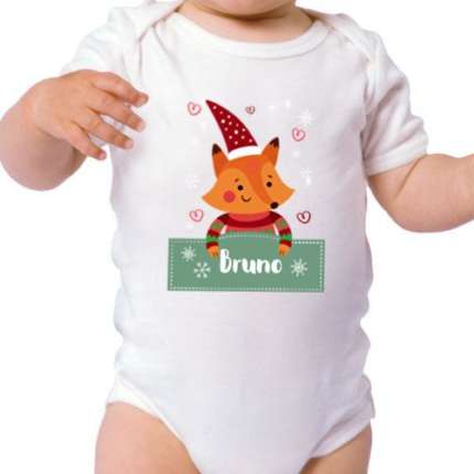 Weihnachts-Babybody mit Namen - Gestalten Sie einen Baby Body Kurzarm mit Design "Fuchs von Weihnachten"