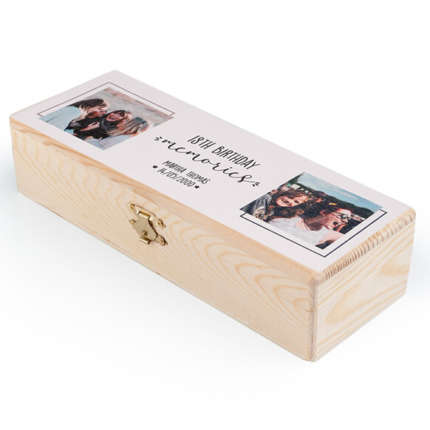 Längliche Holzbox mit Namen und Foto bedrucken | 23 x 8 cm | Naturholz | Geschenkideen zum Schulanfang