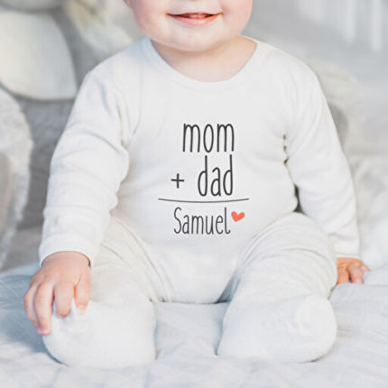 Baby Schlafanzug mit Foto oder Text bedrucken lassen | Weiß  | Bis 18 Monate | Geschenk zur Geburt