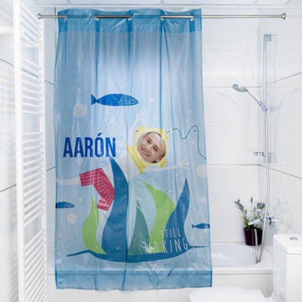 Personalisierter Duschvorhang mit Fotos und Texten selber gestalten | 110x200 cm | Wasserabweisender Stoff