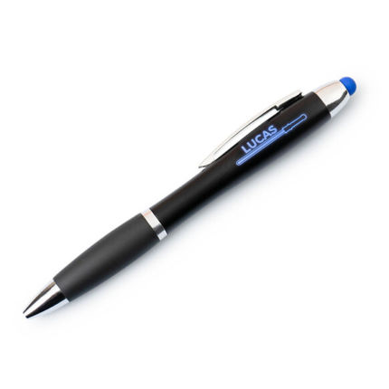 Kugelschreiber mit Licht und Gravur - blaue Tinte - schwarzer Kugelschreiber - Verschiedene Farben von LED-Lichter - Geschenkidee für Firmen