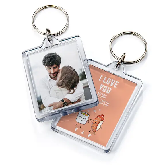 Personalisierte Schlüsselanhänger Acryl mit Foto und Text, 5,6 x 4,2 cm, Von beiden Seiten personalisiert