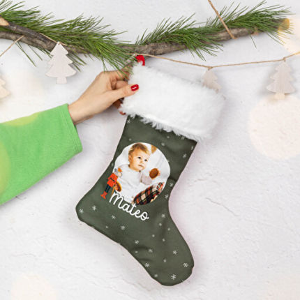 Weihnachtssocke mit Foto bedrucken | 43 x 23 cm | Polyester | Dekorationsideen für Weihnachten
