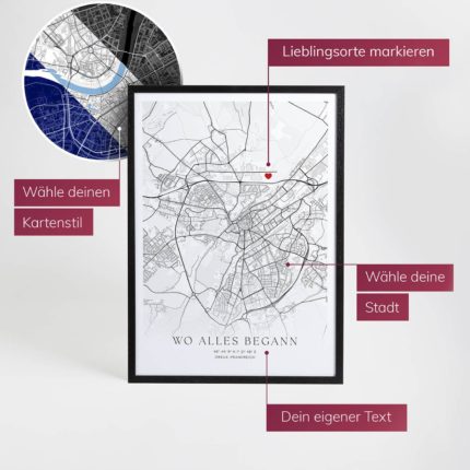 Gerahmte Stadtkarte / Groß