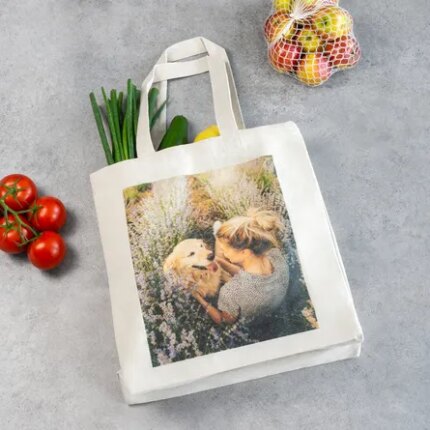 Für unterwegs Premium-Einkaufstasche mit Foto bedrucken lassen