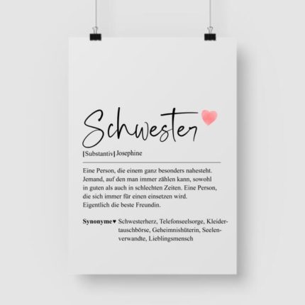 Schwester Definition - Personalisiertes Poster