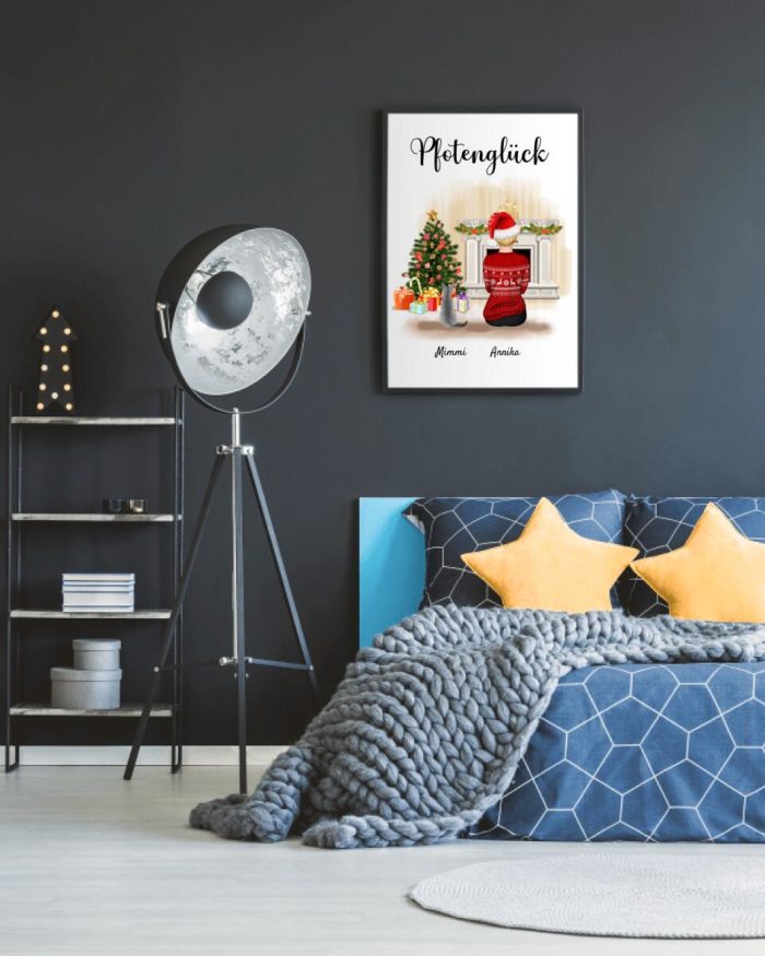 Frau mit Katzen (Weihnachtsedition) - Personalisierter Kunstdruck (Poster