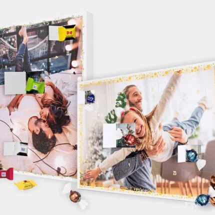 Premium-Adventskalender mit Türchenbildern und Schokolade hoch