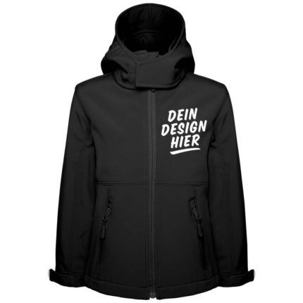 Kinder Kapuzen-Softshell Jacke bedrucken